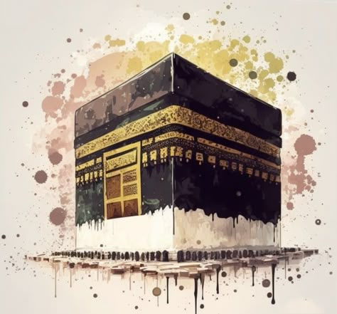 Makka Madina Painting, Kaba Art, Kaba Painting, Kabah Painting, Kaaba Painting, Ka Bah, Mixed Media Art Tutorials, Mosque Art, Islamic Art Canvas