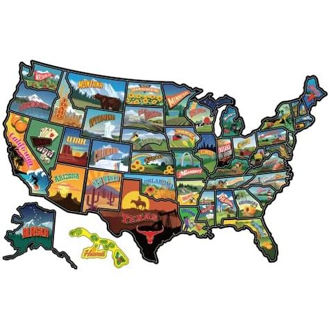 Amazon.com: RV State Sticker Travel Map of The United States, Travel Trailer Camper Accessories, 21x14.5" RV Map Decals for Window Door Wall, 50 State Bumper Stickers with Scenic Illustrations : Automotive Map Of America, Rv Essentials, Trailer Decals, American Burger, Camper Decals, Travel Tracker, Usa Travel Map, Map Sticker, Enclosed Trailer