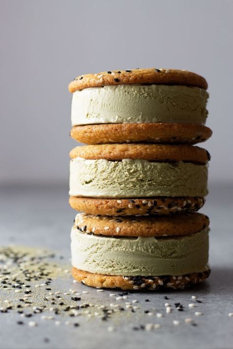 Tahini Dessert, Matcha Ice Cream Recipe, Tahini Cookies Recipe, Sesame Cookie, Sesame Tahini, Sesame Cookies, Tahini Cookies, Green Tea Ice Cream, Matcha Ice Cream