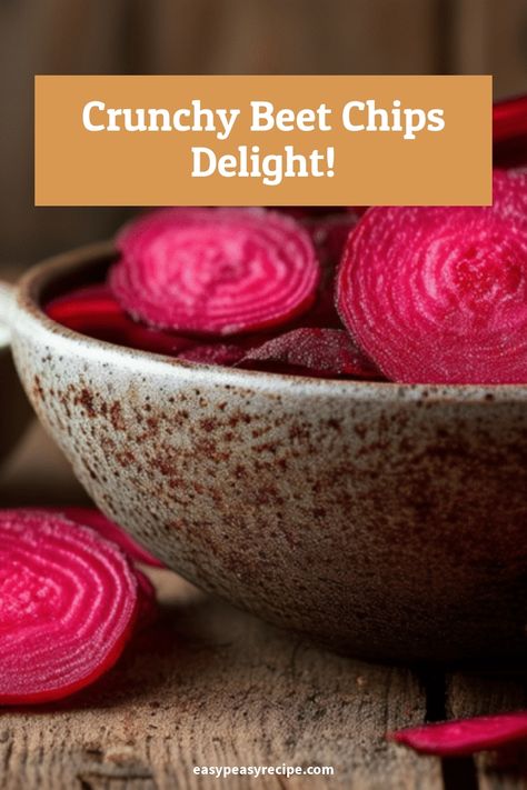 A rustic bowl filled with vibrant, crispy air fryer beet chips. Beet Chips Recipe, School Cookies Recipe, Make Healthy Snacks, Chocolate Chip Cookie Pie, Crunchy Snacks, Beet Chips, Easy Zucchini Recipes, Easy Peasy Recipes, Veggie Chips