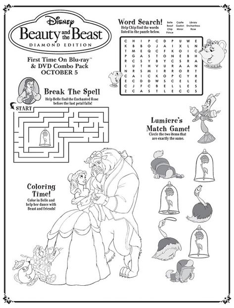 Printable Disney Puzzle Game Activity Sheets | Learning Printable Beauty And The Beast Printables, Beauty And Beast Birthday, Disney Activities, Disney Word, Belle Birthday, Disney Movie Night, The Beast Movie, Beauty And The Beast Movie, The Beauty And The Beast