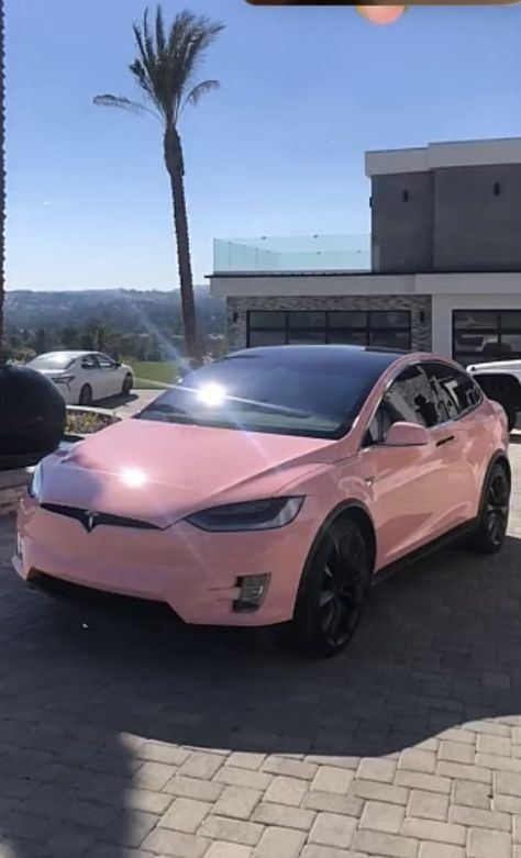 Light Pink Tesla, Tesla Lighter, Pink Tesla, Car Vibes, Tesla Logo, Pink Car Accessories, Rich Cars, Cool Car Accessories, Dream Life House