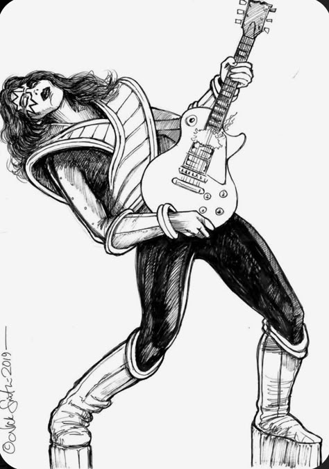 Ace Frehley Tattoo, Kiss Band Drawing, Kiss Band Fanart, Rockstar Drawing, Space Ace, Rock Tattoo, Kiss Art, Star Child, Ace Frehley