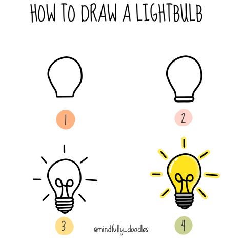 Learn how to draw this cute lightbulb, follow the step by step guide #doodlesofinstagram Cute Lightbulb, Light Bulb Drawing, Dot Letters, Doodle Pages, Hand Lettering Tutorial, Bullet Journal Inspo, Lettering Tutorial, Learn How To Draw, Cute Easy Drawings