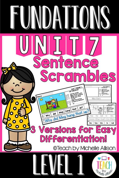 Are you looking for an exciting way to review glued sounds? Make teaching segmenting words a breeze with this set of differentiated phonics activities! This set is like no other because it offers three levels of differentiation. This set includes 5 days of practice for each week of Fundations Unit 7 lessons. Perfect for modeling during whole group instruction, reinforcing skills in small groups, and independent word work centers. Fundations Activities, Sight Word Review, Glued Sounds, Sounds Worksheet, Segmenting Words, Sentence Scramble, Trick Words, Word Work Centers, First Grade Phonics