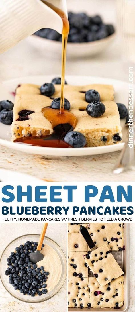 Feeding A Crowd Breakfast, Blueberry Sheet Pan Pancakes, Pancakes For A Crowd, Sheet Pan Pancakes, Pan Pancakes, Peanut Butter Pancakes, Blueberry Pancakes Recipe, Blueberry Pancake, Making Pancakes