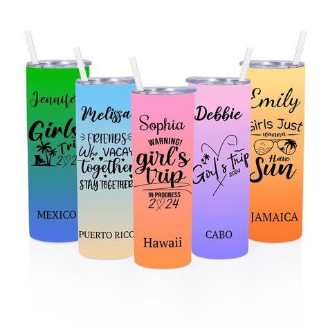 PRICES MAY VARY. 【Personalized Girls Trip Tumbler】Going on a trip soon and want to keep your cold drinks cold while enjoying the sun? These vacation beach theme tumblers are a great item to bring with you on your family’s vacation, girls trip, cruise trip, beach trip and much more, and is a perfect vacation gifts. You can make your own vacation tumbler by click "Customize Now" to enter the name you want to customize. Let our beach cup for you to start a cool summer beach vacation with your besti Custom Cup Ideas, Beach Cup, Beach Cups, Vacation Tumbler, Girls Weekend Gifts, Girls Trip Gifts, Friend Vacation, Sublimation Ideas Projects Inspiration, Cruise Trip