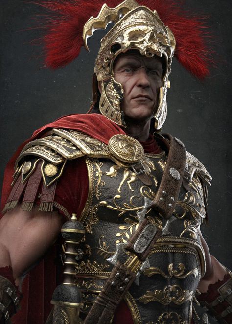 The Centurion, Damon Woods on ArtStation at https://www.artstation.com/artwork/QneoL Imperial Legion, Roman Armor, Artist Magazine, Roman Centurion, The Centurions, Roman Warriors, Roman Legion, Ancient Armor, Rome Antique