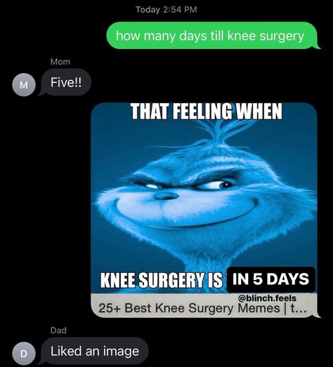 Knee Surgery Humor, Blue Grinch, Surgery Humor, Lol Funny, Knee Surgery, Hashtag Relatable, Silly Images, That Feeling, Car Trunk