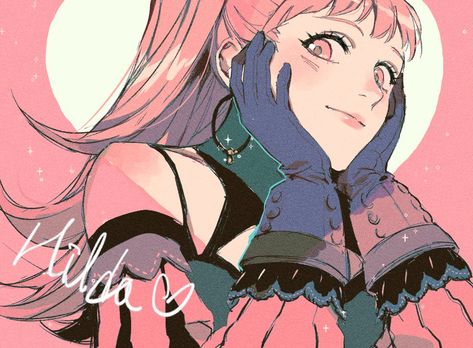 Hilda Valentine Goneril, Fire Emblem 4, Sparkles Background, Fire Emblem Characters, Blue Lion, Three Houses, Fire Emblem, Pink Background, Deer