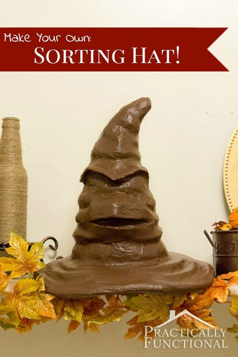 DIY Harry Potter Sorting Hat: Turn a plain paper mâché hat into a sorting hat with newspaper, modeling paste, and paint! Diy Sorting Hat, Diy Harry Potter, Harry Potter Sorting, Harry Potter Sorting Hat, Hat Diy, Festa Harry Potter, Theme Harry Potter, Harry Potter Birthday Party, Harry Potter Halloween