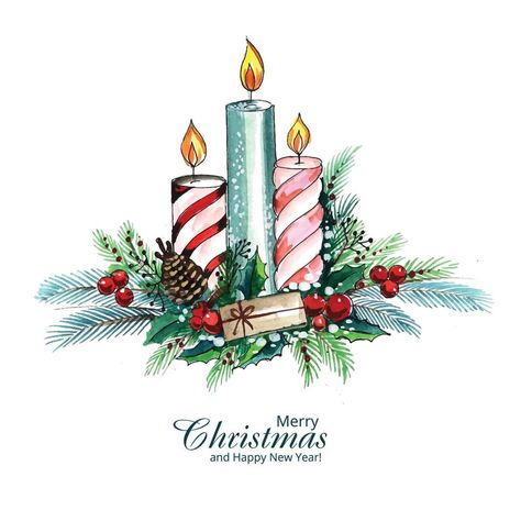 Holly Background, Candle Illustration, Christmas Cards Drawing, Christmas Shots, Xmas Drawing, Christmas Card Tutorials, Christian Christmas Cards, Candle Drawing, Candle Ribbon