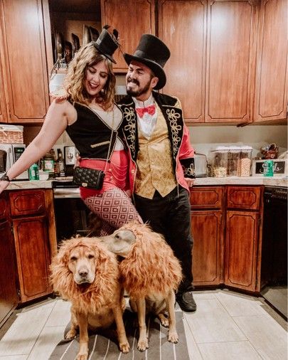 Halloween outfit - couple costume - family costume - circus - lion tamer This has to be my favorite of our family Halloween looks over the years! Although we definitely had to try a few times before successfully getting this snap - the pups were not big fans of their lion costumes even though they looked so fierce 🦁 Heads up, @Amazon Prime Day is just a few days away and all of these outfits will be on sale! Great time to go Halloween costume shopping at a discount 👍 @liketoknow.it @liketok Lion Costumes, Dog Lion Costume, Lion Tamer Costume, Circus Halloween Costumes, Family Themed Halloween Costumes, Circus Ringmaster, Ringmaster Costume, Halloween Circus, Best Couples Costumes