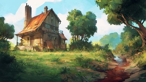 ArtStation - Old summerhouse, Nikolai Lockertsen Old House Background, House Background, Landmarks Art, Concept Art Tutorial, Book Illustration Art, Nature Art Painting, Fantasy Concept Art, Environment Design, Environment Concept Art