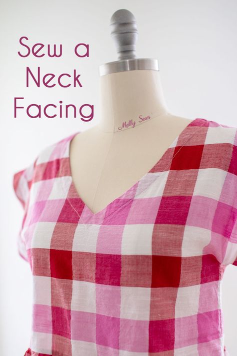 Melly Sews Tutorials, How To Finish A V Neckline, How To Sew Neckline Facing, How To Sew Different Necklines, How To Sew Neckline Tutorials, How To Sew Neckline, How To Sew A Neckline, How To Sew A Top For Beginners, Sew Neckline