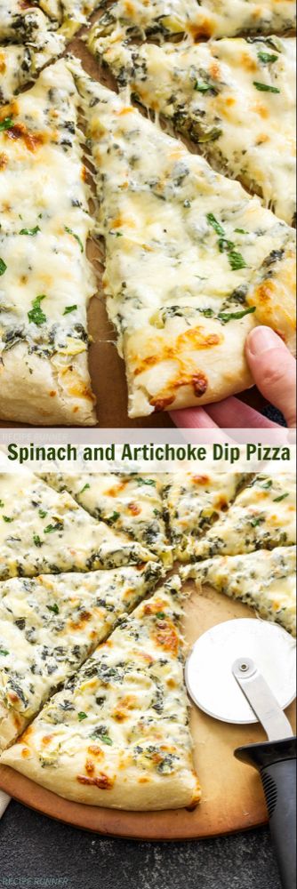 Artichoke Dip Pizza, Spinach Artichoke Pizza, Recipe Runner, Artichoke Pizza, Spinach And Artichoke Dip, Vegetarian Nutrition, Artichoke Recipes, Pizza Recipes Homemade, Spinach Artichoke Dip