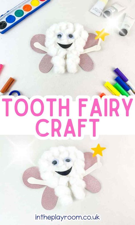 Easy and Cute Tooth Fairy Craft Tooth Activities For Toddlers, Tooth Activity For Preschool, Tooth Art Preschool, Preschool Tooth Craft, Dental Health Art For Toddlers, Tooth Crafts For Toddlers, Dental Week Crafts Preschool, Toddler Teeth Activities, Tooth Fairy Crafts For Kids