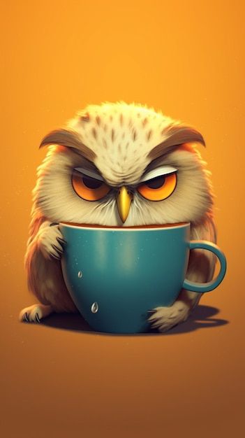 Colorful Owl Art, Coffee Cup Images, Tshirt Sticker, Beautiful Butterflies Art, Colorful Owls, Coffee Images, Blue Cups, Owl Pictures, Paintings I Love