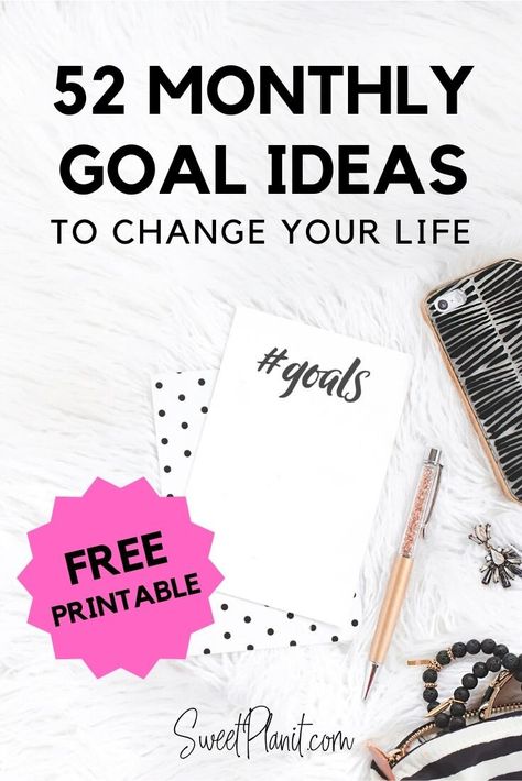 52 Monthly Goal Ideas to Change Your Life Plus FREE PDF Printable #goals #progress #selfimprovement #monthly #goal #goalsetting Monthly Health Goals, Good Monthly Goals, Small Goals Ideas, Goal Mapping Ideas, Monthly Focus Ideas Planner, Monthly Goal Ideas, Weekly Goals Ideas Inspiration, Monthly Focus Ideas, Fitness Goal Ideas