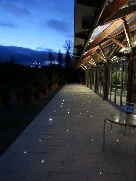 Beautiful LEDs hidden between floor tiles at Alnwick Garden, UK.     I want this effect in my future garden. Facade Lighting Ideas, Garden Floor Lighting Ideas, Glow In The Dark Pathway, Illuminated Pathway, Light Installation Art Outdoor, Led Parking Lot Lights, Landscape Lighting Design, Urban Lighting, Facade Lighting