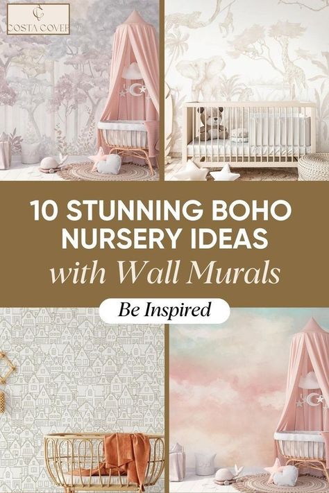 Looking to create a dreamy boho nursery for your little one? Check out these 10 inspiring ideas featuring beautiful wall murals that add color, texture, and personality to any space. From whimsical patterns to serene landscapes, find the perfect mural to elevate your nursery's boho vibe.  Explore these ideas now and get inspired to transform your nursery! Boho Nursery Ideas, Wall Mural Ideas, Best Removable Wallpaper, Safari Scene, Whimsical Patterns, Pink Flowers Wallpaper, Nursery Mural, Forest Wall Mural, Tropical Animals