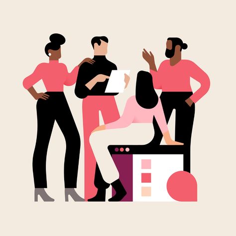 Slack Blog Illustrations on Behance Graphic Design Interview, Community Illustration, Dribbble Design, Corporate Art, Interview Questions, Flat Illustration, Editorial Illustration, Work Experience, Meeting People