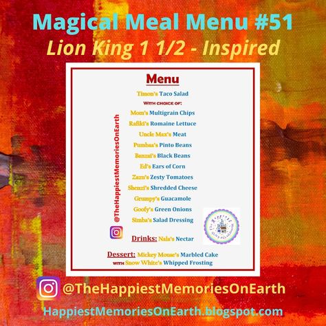 Lion King Food, Disney Themed Movie Night, Disney Movie Night Food, Themed Nights, Dinner Kids, Disney Movie Night Dinner, Lion King 1 1/2, Movie Food, Movie Night Dinner