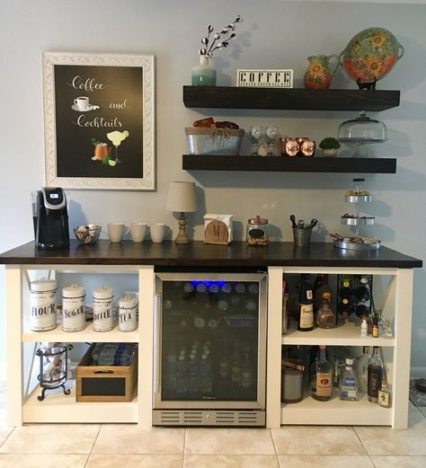 Coffee. Wine. Bar. This is nice but I’d like to have a door on the liquor that’s lockable :) kids will be kids Coffee Door, Coffee And Wine Bar, Bar Pallet, Coffee Liquor, Wine And Coffee Bar, Ikea Bar, Coffee/wine Bar, Café Design, Diy Coffee Bar