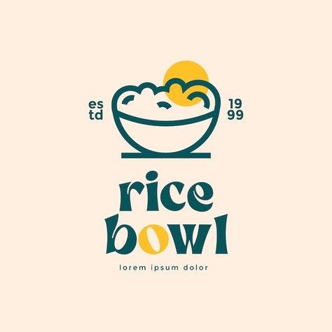 Logo Rice Bowl Design, Logo Brand Makanan, Bowl Packaging Design, Bowl Logo Design, Fnb Logo, Rice Logo Design, Chinese Food Logo, Logo Design Makanan, Food Brand Logo