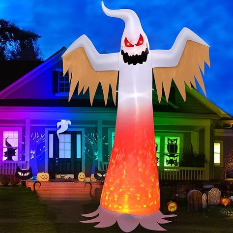 Halloween Blow Ups, Ghost Decor, Halloween Decor Diy, Holiday Inflatables, Creepy Ghost, White Ghost, Inflatable Decorations, Fire Flame, Halloween Inflatables