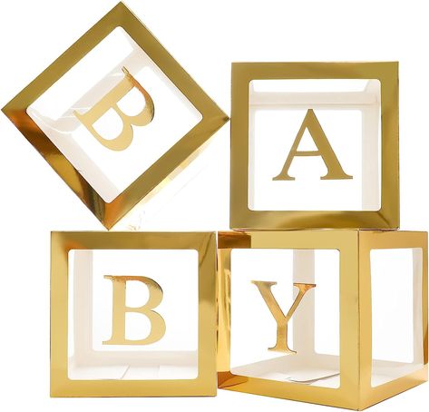 Gold Baby Box Decoration for Baby Shower Balloon Boxes Clear, Balloon Boxes, Gold Baby Shower Decorations, Baby Shower Box, Paper Balloon, Shower Box, Transparent Balloons, Balloon Box, Baby Letters