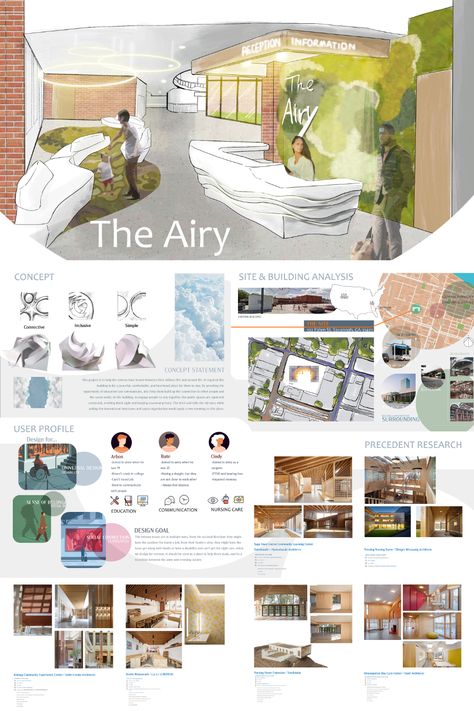 The Airy on Behance Composition Board Interior Design, Interior Design Final Presentation Board, Concept Statement Interior Design, Interior Design Concept Presentation, Concept Board Interior Design, Concept Sheet Interior Design, Interior Design Thesis, Portfolio Composition, Concept Models Architecture