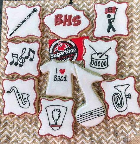 Music Cookies, School Band, Cookie Inspiration, Cookie Ideas, Icing Cookies, Royal Icing Cookies, Marching Band, Cookie Monster, Decorated Cookies