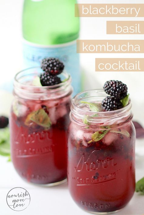 blackberry basil kombucha cocktail | ripe, summer berries and fresh basil muddled together for a refreshing, healthier cocktail {or mocktail}! | www.nourishmovelove.com Basil Kombucha, Blackberry Drink, Coffee Bad, Kombucha Cocktail, Zero Calorie Drinks, Healthy Drinks For Kids, Nourish Move Love, Kombucha Recipe, Healthy Cocktails