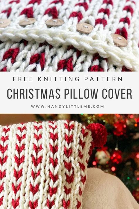 This chunky knit pillow cover makes it easy for you to create Christmas pillow covers that knit up fast on big needles! Knit up a few in time for Christmas and add pom poms! #knitting #knittingpatterns #pillowcover #christmasknitting #christmaspillow Knit Pillow Cover Pattern, Knit Pillow Cover, Holiday Knitting, Pillow Cover Pattern, Modern Knitting Patterns, Knitting Abbreviations, Chunky Knit Pillow, Throw Pillow Pattern, Pillow Covers Pattern