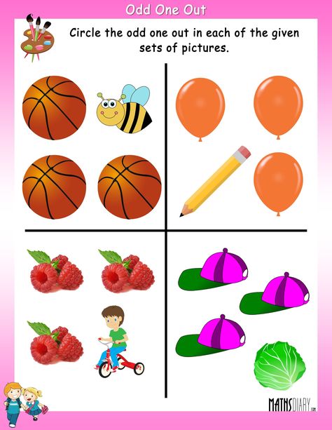 Circle the odd one out - MathsDiary.com Find Odd One Out Worksheet, Find The Odd One Out Worksheet, Circle The Odd One Out Worksheet, Odd One Out Worksheet For Kids, Find The Odd One Out, Odd One Out Activities, Odd One Out, Free Preschool Activities, Preschool Worksheets Free Printables