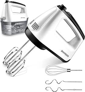 SHARDOR Hand Mixer Electric, 6 Speed & Turbo Handheld Mixer with 5 Stainless Steel Accessories, Electic Mixer for Whipping, Mixing Cookies, Brownie, Cakes, Dough Batters, Snap-On Storage Case, White Brownie Cakes, Hand Mixers, Handheld Mixer, Electric Hand Mixer, Kneading Dough, Steel Accessories, Stainless Steel Accessories, Hand Mixer, Electric Mixer