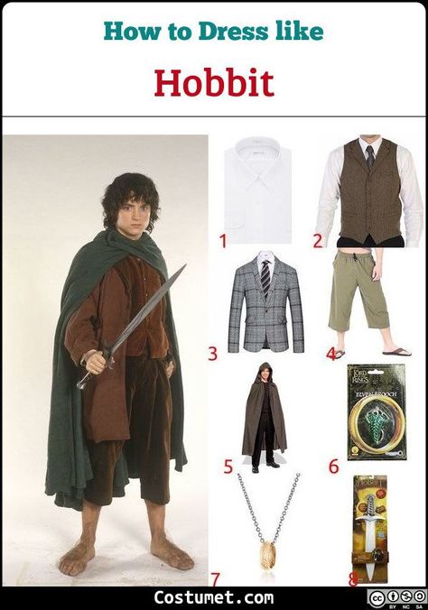 For Hobbits costume, you will need a white dress shirt, cropped pants, a tweed vest, a blazer, and a brown cape. Don’t bother with shoes since Hobbits are known to go everywhere barefoot.             #Movies #male #movies #LordoftheRings #short Hobbit Cloak, Hobbit Outfit, Lord Of The Rings Costume, Hobbit Fashion, Medieval Core, Shrek Jr, Hobbit Cosplay, Hobbit Costume, Brown Cape