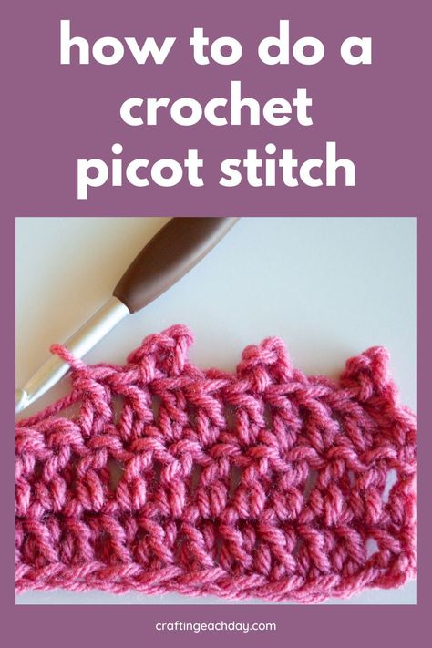 Step by step tutorial for how to do a crochet picot stitch. This is an easy and relaxing stitch with beautiful results. Tutorial includes close up photos of each step of the process. Shows you how to chain the stitches and then insert your hook in the best place for the slip stitch join. Crochet Picot Stitch, Picot Stitch Crochet, Picot Crochet, Picot Stitch, Crochet Shell, Crochet Chain, Shell Stitch, Triangle Shawls, Easy Stitch