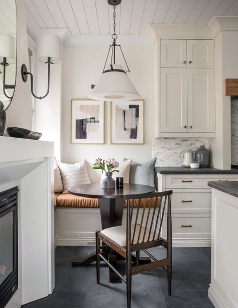 Kitchen Nook Kitchen Corner Bench, Kitchen Booth, Nook Kitchen, Architecture Renovation, Shiplap Ceiling, Corner Bench, Diy Kitchen Renovation, Booth Seating, Rustic Modern Kitchen