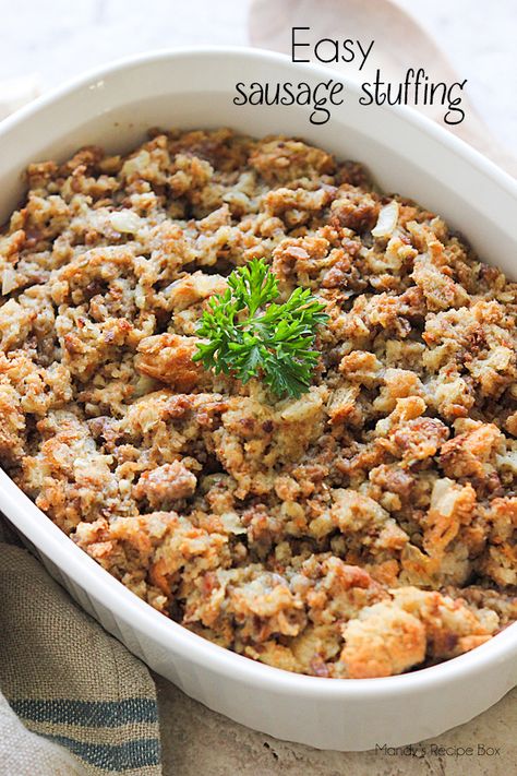 The classic stuffing recipe gets an added boost of flavor with sausage in this Easy Sausage Stuffing recipe. It's the perfect side to the turkey on Thanksgiving! Sausage Stuffing Recipe Thanksgiving, Easy Sausage Stuffing, Stuffing Easy, Stuffing Turkey, Stuffing Sausage, Classic Stuffing Recipe, Classic Stuffing, Sausage Stuffing Recipe, Thanksgiving Foods