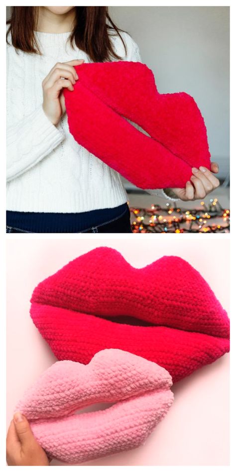 Amigurumi lips Free Crochet Patterns Crochet Lip Pillow Pattern Free, Crochet Lips, Crochet Blanket Stitch Pattern, Crochet Valentine Patterns, Crochet Valentine, Striped Crochet Blanket, Crochet Stitches For Blankets, Valentines Patterns, Crochet Pillow Pattern