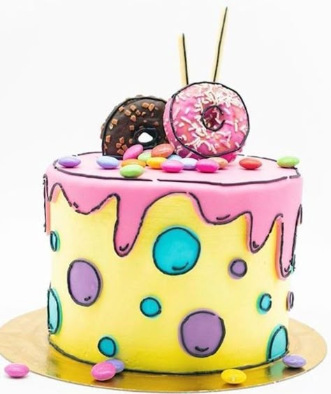 Cartoon Cake With Buttercream, Cartoon Cake Ideas Birthday, Cartoon Donut Cake, Diy Cartoon Cake, Cartoon Looking Cake, 2d Cakes Design, Cake Trends For 2023, Cartoon Cakes For Kids, Cake Trends 2023