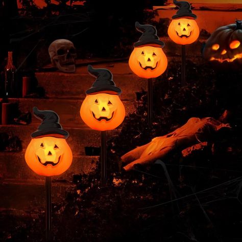 PRICES MAY VARY. Whimsical Halloween Design: 4 Pack Halloween decorations outdoor pathway lights features a detailed orange pumpkin topped with a classic witch hat, adding a playful and spooky touch to your outdoor décor, perfect for Yard, Garden, Walkway, and Party Decor Safe and Durable: Halloween pumpkin hat lights have E12/C7 candelabra socket base, 0.6W C7 LED light bulbs. led outdoor pumpkin lights are energy saving and long lasting equipped with energy-saving LED bulbs that provide a brig Driveway Decor, Yard Walkway, Pumpkin Witch Hat, Outdoor Pathway Lighting, Outdoor Halloween Decorations, Pathway Lights, Halloween Garden, Pumpkin Hat, Garden Walkway