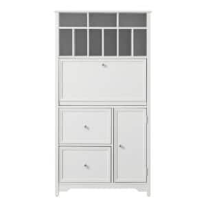 White White Secretary Desk, Wood Secretary Desk, White Writing Desk, Bookcase With Glass Doors, Storage Cubby, Modern Storage Cabinet, Secretary Desk, Cubby Storage, White Storage