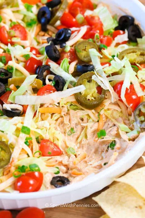 Baked Dip Recipes, Fish Potatoes, Appetizers Appetizers, Taco Dip Easy, Taco Salat, Rangoon Recipe, Baked Dips, Layered Taco Dip, Taco Dip Recipe