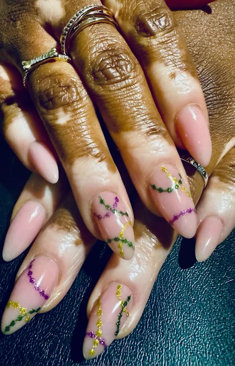 Mari Gras Nails, New Orleans Inspired Nails, Cute Mardi Gras Nails, Mardi Gras Manicure, New Orleans Nails Designs, New Orleans Nail Ideas, Mardi Gras Nails Acrylic, New Orleans Nail Designs, Mardi Gras Tattoo