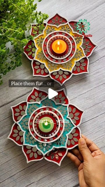 Lippan Art, Fusion Art, Tea Light Holders, Best Out Of Waste, Diwali Decorations, U Can, Mirror Work, Light Holder, Acrylic Paints