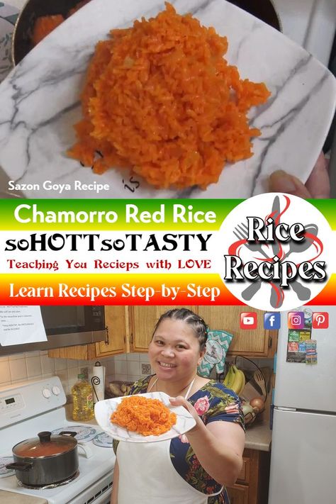 Rice With Sazon Goya, Guamanian Red Rice Recipe, Red Rice Recipe Guam, Chamorro Red Rice Recipe, Goya Sazon Recipe, Sazon Goya, Goya Recipe, Guam Recipes, Annatto Seeds