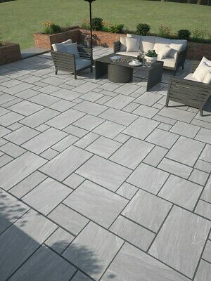 Stone Patio Designs, Garden Slabs, Indian Sandstone, Jungle Bedroom, Porcelain Paving, Outdoor Paving, Patio Pavers Design, Stone Landscaping, Back Garden Design